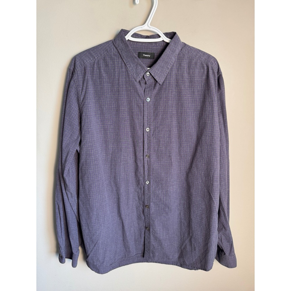 Theory Mens Purple Zack PS Wilhard XL Cotton Grid Button Down Shirt Casual